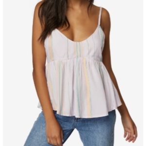 O'Neill Womens Kayden Striped Peplum Camisole Size L Orchid Adjustable Strap NWT